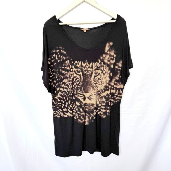 Sandro Black Leopard Graphic Oversized Loose Fit T-shirt - Picture 1 of 5